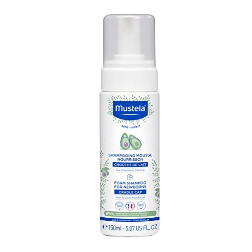 Mustela Cradle Cap Foam Shampoo for Newborn - Baby Shampoo with Naturally derived Avocado Polyphenols - Tear-Free & Fragrance-Free - 5.07 fl. oz.