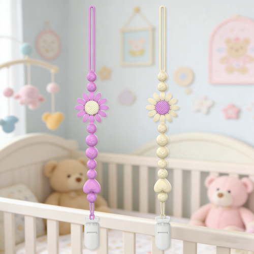 Baby Pacifier Clips One Piece Binky Clip Holder Silicone Teether Clip Pacifier Straps with Clip Baby Teether Toys for Boys and Girls Set of 2 apricot + purple