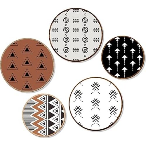 Zzbakress 5 Pcs Aztec Wall Art - Boho Farmhouse Wooden Wall Hanging Decor for Living Room, Kitchen, Bathroom - Mexican Wall Accents