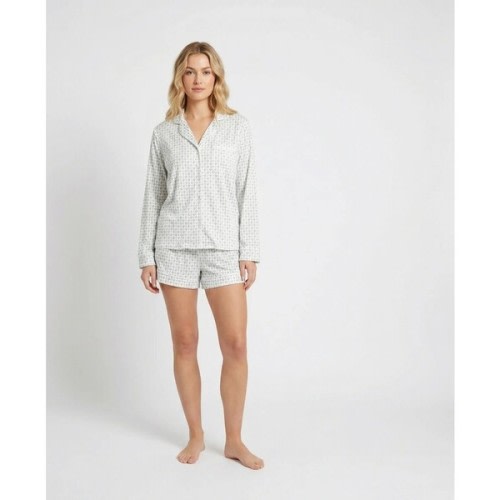 Lavender Lane Long Sleeve & Shorts Bamboo Women's Pajama Set, Delicate Purple & Green Floral - Motette | Maisonette
