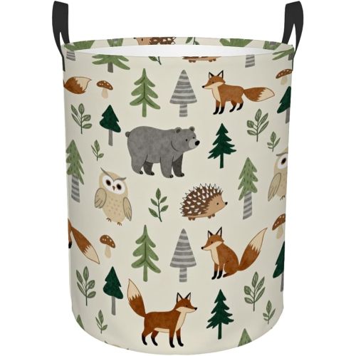 Kids Laundry Hamper Basket - Large Nursery Baby Hamper with Handle for Boys Girls Collapsible Clothes Baskets Organizer Toy Storage Bin Room Decor(Forest Animals)