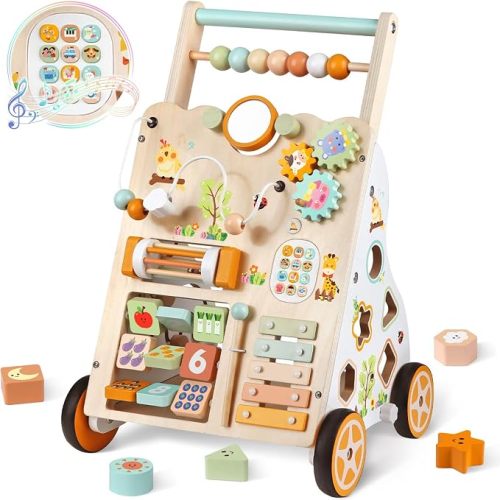 Wooden Baby Walker, Montessori Push Walker for Toddlers Learning Discovery