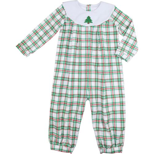 Corduroy Plaid Embroidered Christmas Tree Long Romper – Cecil & Lou