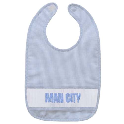 Manchester City Vive La Fete Infant Mini Check Smocked Baby Bib - Sky Blue