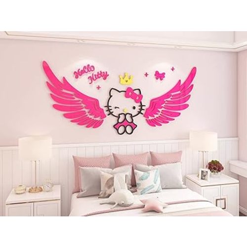 3D Acrylic Hello Kitty Wall Decoration Sticker for Baby Room, Bedroom, Game Room, etc. (Variation A) (XXL - 200 x 89 cm)