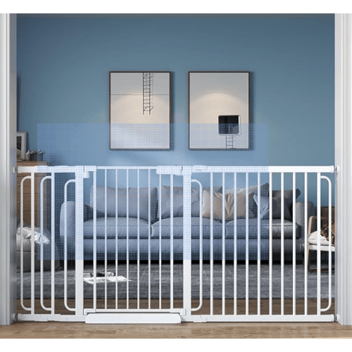 Extra Wide Baby Gate with Door 62-70 Inch Pressure Mounted, Auto Close Child Baby Gates for Doorways No Drill, Walk Through Dog Gate Indoor for The House, White