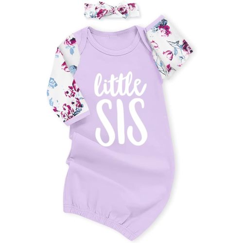 AMAWMW Newborn Baby Girl Little Sister Sleeper Gown Stripe Long Sleeve Nightgown Pajamas Gifts Stuff Essential Outfit