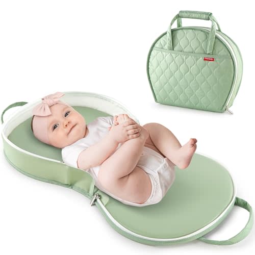Amenpoki Portable Waterproof Leather Diaper Changing Pad Compact for Travel Diaper Bag, Easy Clean, Newborn Baby, Green