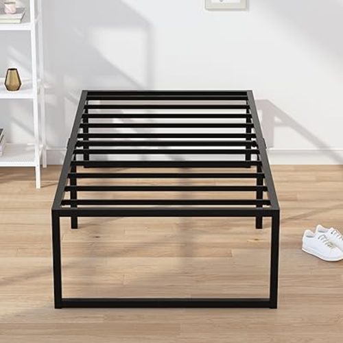 EMODA 18 Inch Narrow Twin Bed Frame 30x75, Heavy Duty Metal Platform No Box Spring Needed, Easy Assembly Noise Free, Black