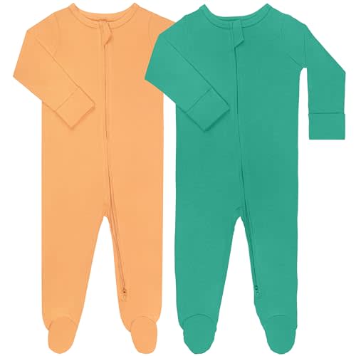 GUISBY Footed Long Sleeve Baby Pajamas with Zipper Cotton Infant Sleepwear