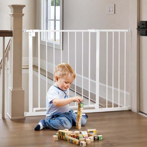"SINGES Extra Wide Safety Baby Gate, 29.5""-43.3"", Pressure Mounted, Tall, White, Ideal for Doorways & Stairs"
