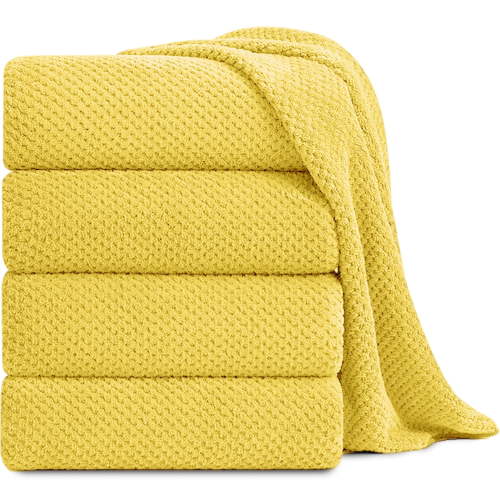 Jessy Home 4 Pack Towel Set Oversized Bath Sheet Towels 600 GSM Ultra Soft Dark Yellow Bath Towels