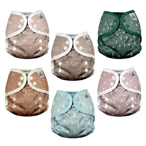 Mama Koala Reusable Adjustable Cloth Diaper Covers with Double Gusset for Girls and Boys, Snap Closure, Size S (Simply Neutrals)