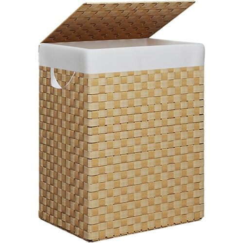 Foldable Laundry Hamper Basket with Lid by Fiona's magic, Handwoven 96L Large Clothes Hamper with Removable Liner Bags, Collapsible Tall Hamper for Bedroom, Bathroom and Dorm Organizer, Natural