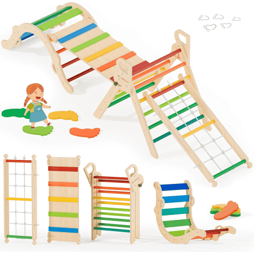 BlueWood Pikler Triangle Climbing Set Foldable 9-in-1 Wooden Indoor Multicolor 1-Count