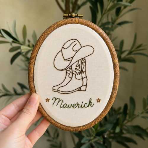 Personalized Embroidered Cowboy Boots Baby Name Hoop, Western Cactus Nursery Decor, Baby Shower Gift, Baby Name Wall Sign, Newborn Keepsake