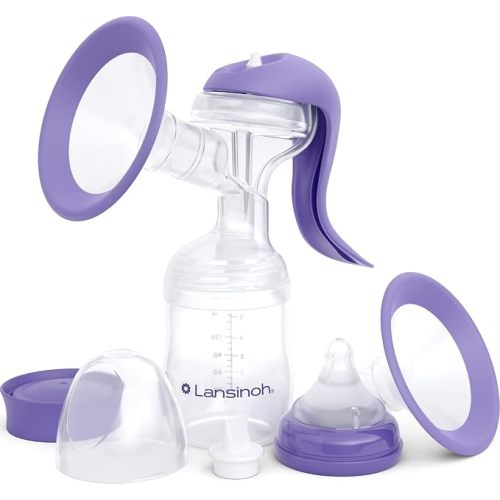 Lansinoh Manual Breast Pump | Hand Pump with Comfortable Flange, Includes 5oz Baby Bottle, Slow Flow Nipple, Breastfeeding Essentials
