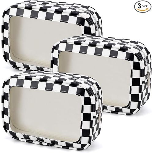 3PCS Clear Toiletry Bag,TSA Approved Travel Makeup Pouch with Zipper for Cosmetics and Toiletries，Diaper Bag Organizer Pouch Set,Women's Purse Organizer and Clear Car Bag