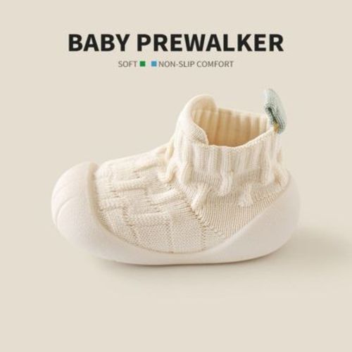 MyKids-USA Unisex Patchwork Jacquard Pattern Soft-Sole Walking Shoes Beige insole length 11.50 cm