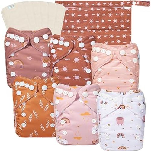 babygoal Newborn Cloth Diapers Pack of 13 for 5-12lbs Preemie Girl, Cloth Diaper Covers 6 Pack with 6pcs Inserts and Wet Bag, Reusable Washable & Waterproof