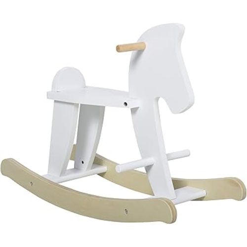 Qaba Wooden Rocking Horse Toddler Baby Ride-on Toys for Kids 1-3 Years with Classic Design & Solid Workmanship, White