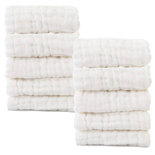 Baby Muslin Washcloths- Natural Cotton Wipes - Soft Newborn Face Towel for Sensitive Skin- Registry as Shower, 10 Pack 12x12 inches by MUKIN (White)