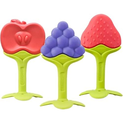 Award Winning Original Teethin’ Smart EZ Grip Fruit Teether by Innobaby - Sore Gum Relief for Front Teeth & Molars with BPA Free Teether Sensory Toy for Babies & Toddlers - Apple/Grape/Berry