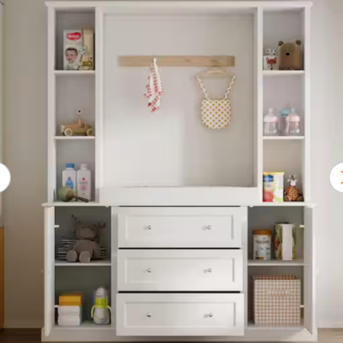 FUFU&GAGA 78.7 in. H White Platform Bridge Changing Table, TV console with Removeable Changing Tray, 2-Door, 3-Drawer & 10-Shelf L-THD-330184-01-A+B-qkc
