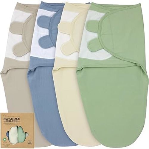 Organic Cotton Baby Swaddle 4-Pack, Swaddles for Newborn 0-3 Month - Swaddle Blanket Infant Wrap Sleep Sack for Boys & Girls, Baby Swaddle for Newborn, Registry & Shower Gift Essential