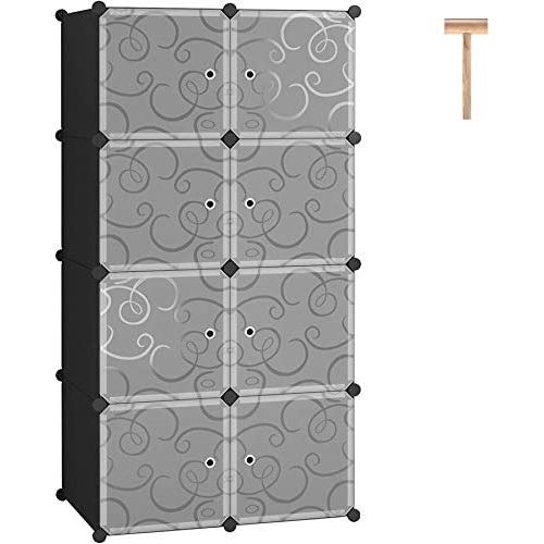 C&AHOME Cube Storage Organizer, 8- Cube DIY Plastic Closet Cabinet, Modular Book Shelf Organizer Units, Storage Shelving Ideal for Bedroom Living Room Office with Doors, Black