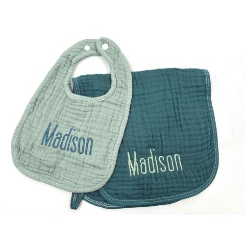 Custom Baby Bib & Burp Cloth, Personalized Newborn Essentials, Embroidered New Baby Gift, Embroidered Baby Shower Keepsake, Baby Feeding Set