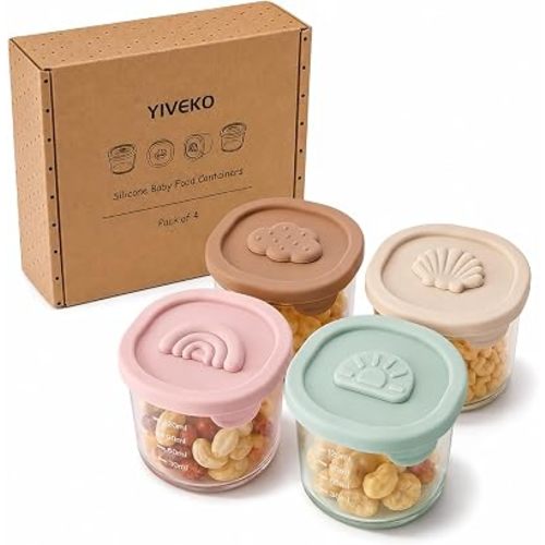 Baby Food Containers with Lids Silicone Baby Food Storage Containers for Infants & Toddlers, Leakproof Freezer-Safe Reusable Baby Food Jars for Breastmilk & Solid Foods, 4oz Silicone Containers, 4PK
