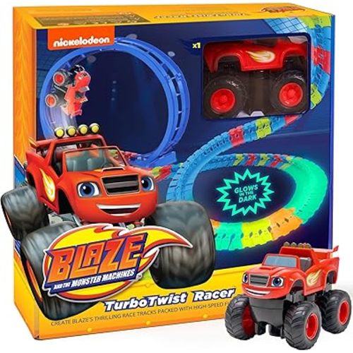 Blaze and The Monster Machine Race Track Set - 117-Piece STEM Playset with Flexible Glow Tracks - Official Nickelodeon Toys for Kids Ages 3 to 8 - Birthday Gifts for Boys & Girls by JitteryGit (Red)