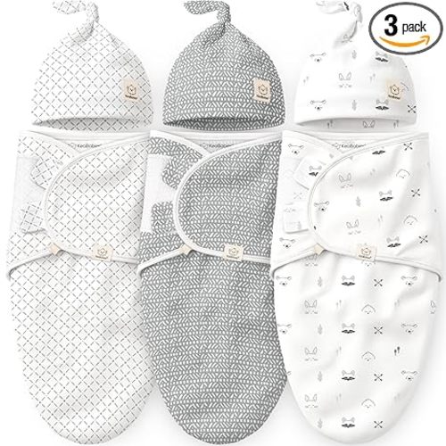 KeaBabies 3-Pack Organic Swaddles for Newborns Girls, Boys with Hats - Soft Cotton Baby Sleep Sacks 0-3 Months, Breathable Baby Hats and Swaddles 0-3 Months, Newborn Essentials Must Haves (Shifts)