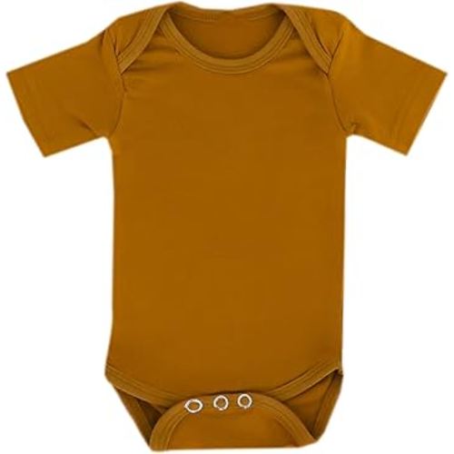 Copper Pearl Short Sleeve Bodysuit Baby: Ultra Soft Bodysuits for Newborns, Boys, Girls, and Infants - Stylish, Comfortable, Overlap Shoulders, Premium Knit Fabric - Camel, 6-12 Months