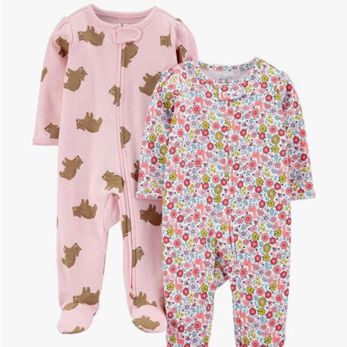 Simple Joys by Carter's Baby Girls' Cotton Footed Sleep and Play, Pack of 2