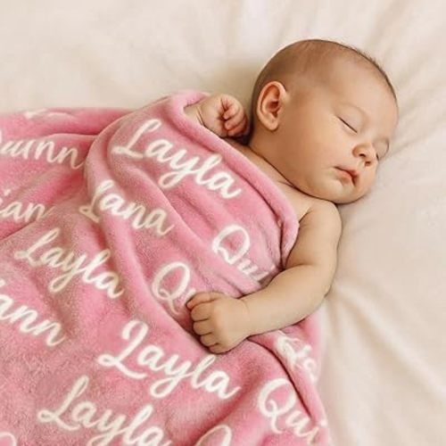 DayOfShe Custom Blankets with Name for Girls Boys Baby Shower Blanket Gifts, Personalized Name Blankets Gifts for Teen Girls Grandkids Christmas Birthday