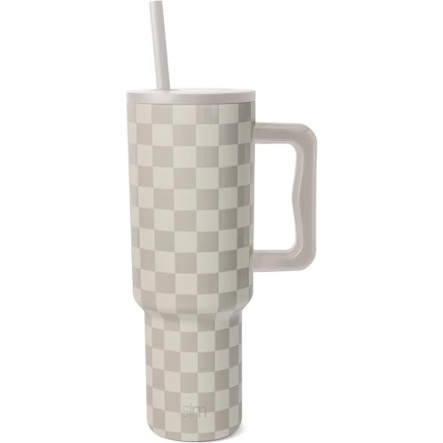 Simple Modern 40 oz Trek Tumbler with Handle and Straw Lid | Cup Holder Friendly Insulated Stainless Steel Travel Mug | Checkmate