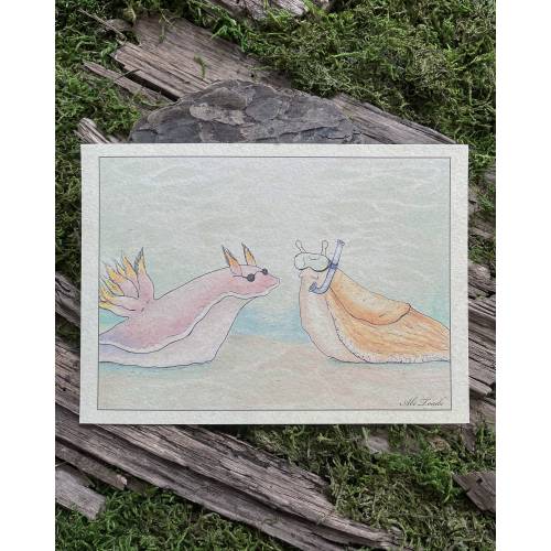 Slug Friends Print - Sea Slug and Garden Slug Fine Art Giclée Print