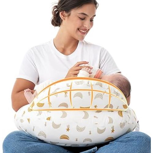 Momcozy Original Nursing Pillow for Breastfeeding-Pioneering Safety Fence- Wider Feeding Pillows for More Support for Mom & Baby- Easier Nursing & Hand Free- Fit for All, Removable Cotton Cover