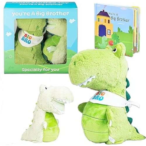 Big Brother Gift for Boy for Older Siblings of New Baby Includes Plush Dinosaur with Storybook, Ideal Birthday & Special Occasion Gift for Boys (Big Brother/Little Brother)