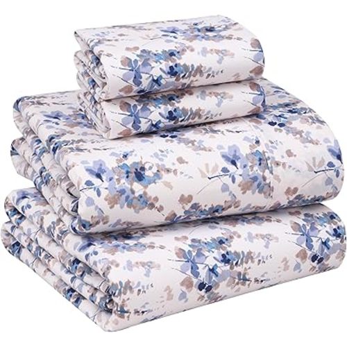 RUVANTI 100% Cotton Full Size Bed Sheets, 4 Pieces, Soft & Breathable Percale Weave Bedding, Deep Pocket 16", Hotel Standard, Crisp Cool Feel, Durable, Perfect Sheet Set Floral, Maple