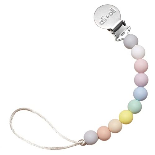 Ali+Oli Silicone Pacifier Clip for Baby (Thin Pastel) 100% Food-Grade BPA Free Newborn Pacifier Holder Infant Binky Clip for Baby Boy or Girl