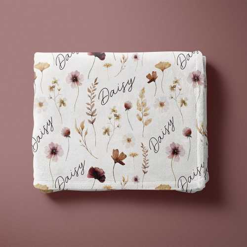Personalized Wildflower Baby Blanket, Custom Baby Name Blanket, Newborn Girl Nursery Decor, Newborn Swaddle, Hospital Blanket, Gift for Baby