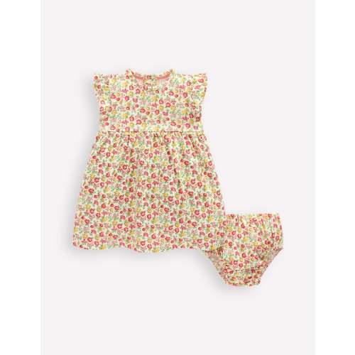 Jersey Frill Sleeve Dress-Multi Summer Flowerbed