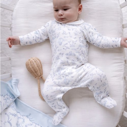 Footed Onesie - Toile De Jouy/Blue