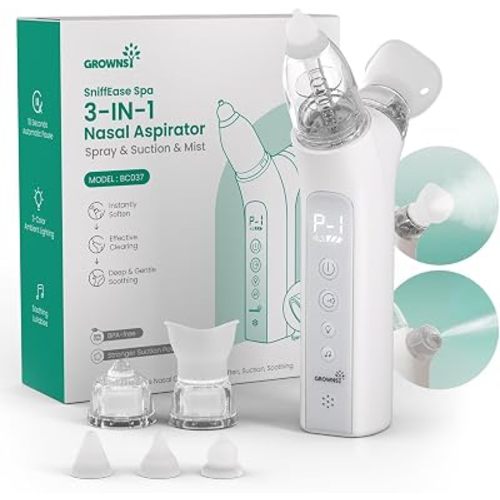 GROWNSY SniffEase Spa 3-in-1 Baby Nasal Aspirator, Electric Nose Suction