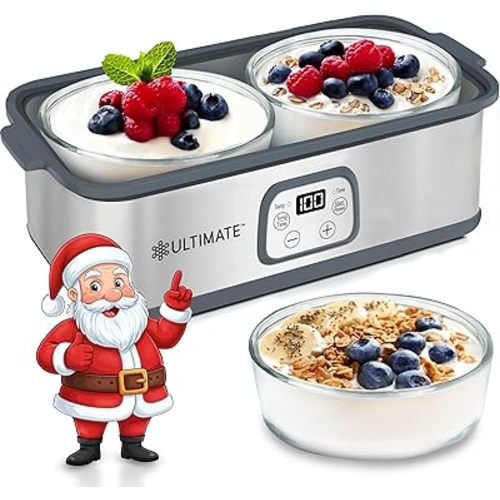 Ultimate Probiotic Yogurt Maker w/Adjustable Time & Temp Control - Make Trillions of Live Probiotics (Two 1-Quart Containers) - Best Xmas Gifts & Presents for Men & Women - ULTIMATE LIFETIME WARRANTY