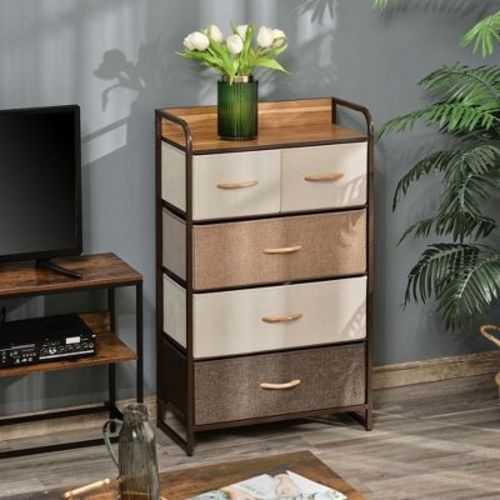 Resenkos Dresser, Chest Organizer Unit,5-Drawer Fabric Dresser Tower, 4-Tier Storage Organizer With Steel Frame, Maple Wood