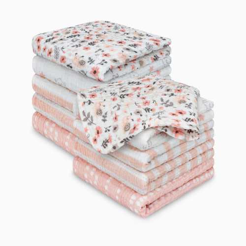 KeaBabies 10-Pack Lyra Muslin Baby Washcloths - Sweet Charm